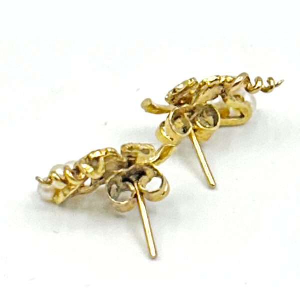 9Ct Gold Pair Pearl Grape Leaf Earrings