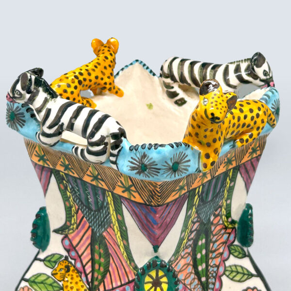 Ardmore Hand Painted Cheetah and Zebra Vase Vusi 1994