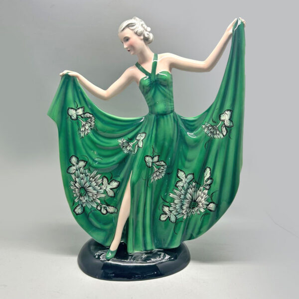 Art Deco Goldscheider Stefan Dakon Pottery Dancing Lady Green Floral C1939