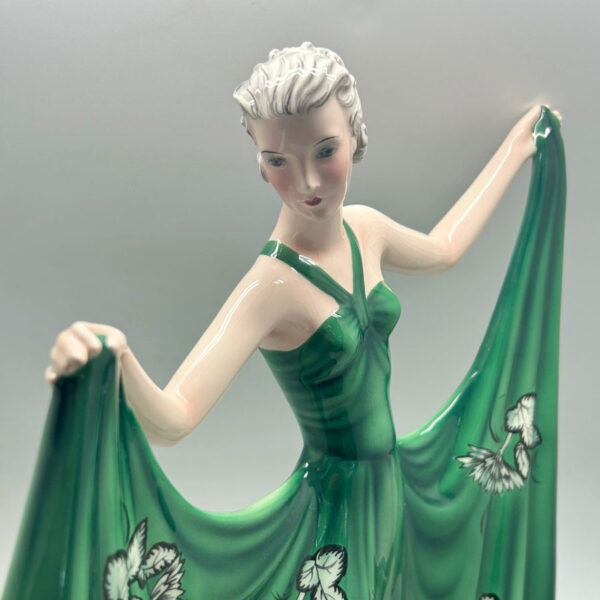 Art Deco Goldscheider Stefan Dakon Pottery Dancing Lady Green Floral C1939