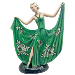 Art Deco Goldscheider Stefan Dakon Pottery Dancing Lady Green Floral C1939