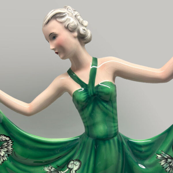 Art Deco Goldscheider Stefan Dakon Pottery Dancing Lady Green Floral C1939