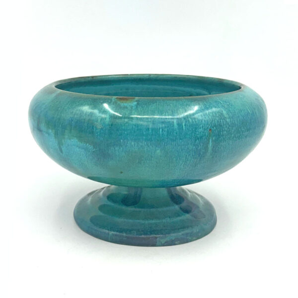 Linnware-blue-green-glaze-pedestal-vase-1 Linnware Blue Green Glazed Pottery Pedestal Vase
