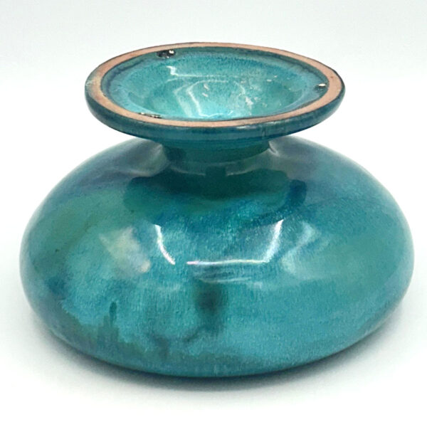 Linnware-blue-green-glaze-pedestal-vase-3 Linnware Blue Green Glazed Pottery Pedestal Vase