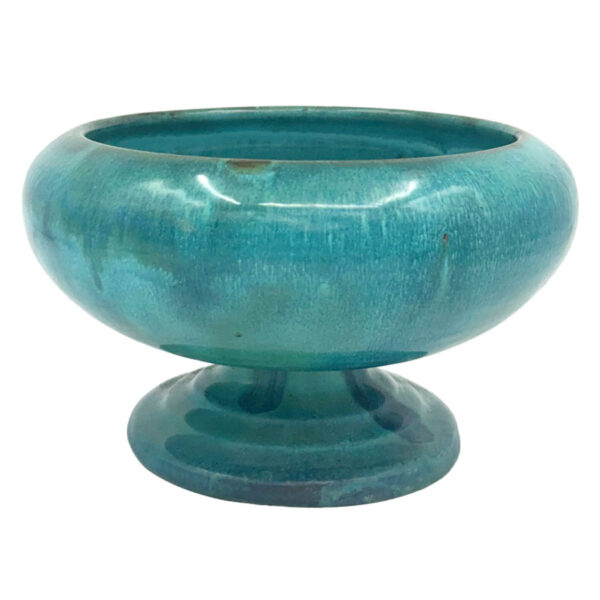 Linnware-blue-green-glaze-pedestal-vase Linnware Blue Green Glazed Pottery Pedestal Vase