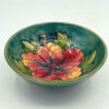 Moorcroft-hibiscus-footed-bowl-on-green-ground-1969-1 Moorcroft Hibiscus Footed Bowl On Green Ground C1969