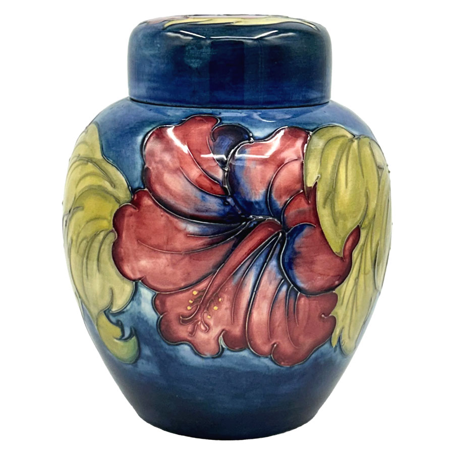 Moorcroft Hibiscus Pattern Ginger Jar And Cover C1970 - Clyde on