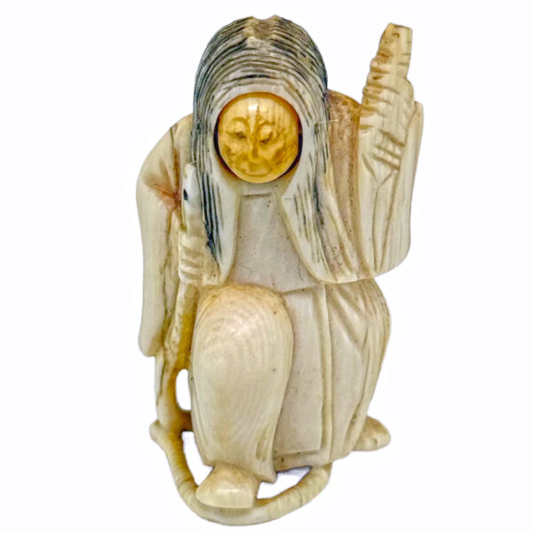 Japanese Netsuke With Changing Face  Signed 19th