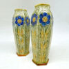 Royal Doulton Lambeth England Stoneware Pair Stylised Flowers Vases C1930