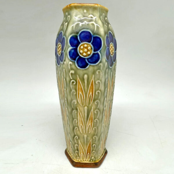 Royal Doulton Lambeth England Stoneware Pair Stylised Flowers Vases C1930