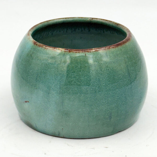 Linnware Pottery Squat Base Vase Green Glaze