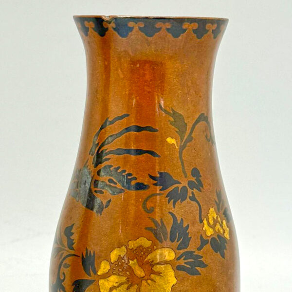 Pair Chinese Bronze Vases With Gold and Silver Overlay 19th