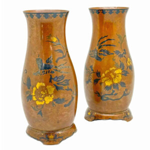 Pair Chinese Bronze Vases With Gold and Silver Overlay 19th