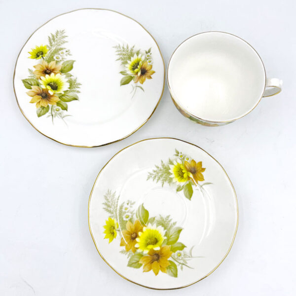 Royal Vale Floral Orange Green Daisy Tea Trio 8622