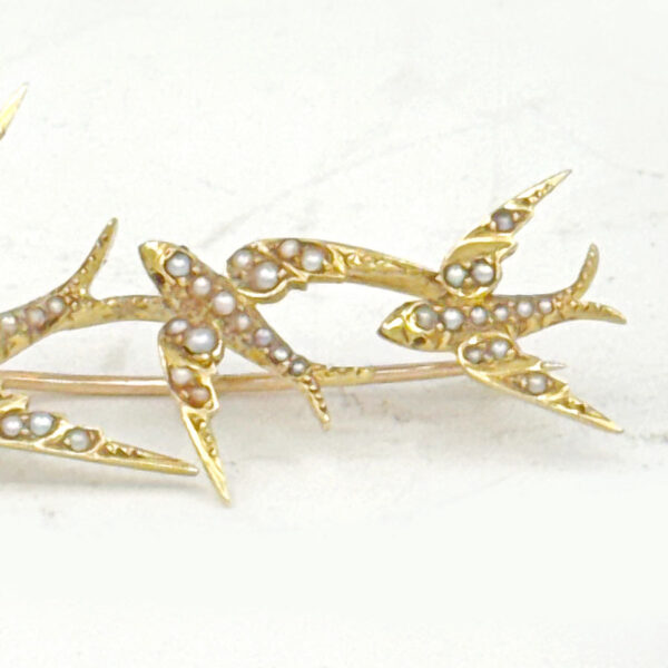 18ct Gold and Seed Pearl Victorian Swallow Brooch
