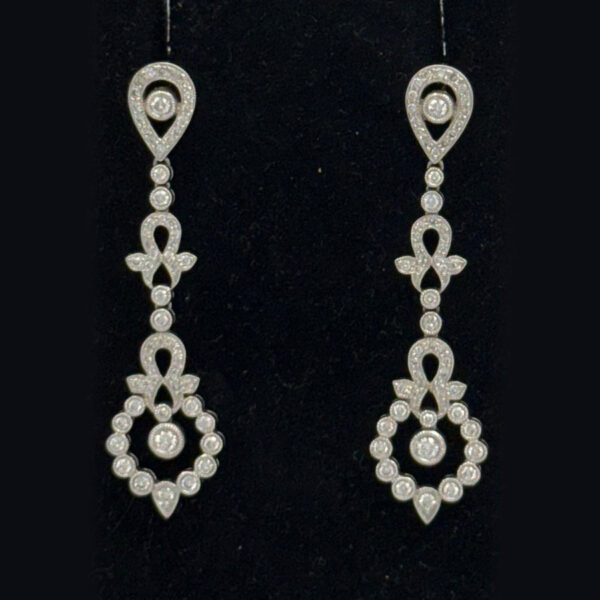 18ct White Gold Diamond Pair Drop Earrings Edwardian Style