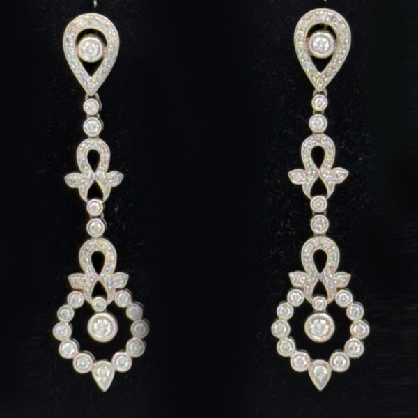 18ct White Gold Diamond Pair Drop Earrings Edwardian Style