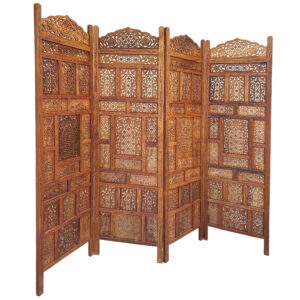 Mid-Century 4 Panels Teak Room Divider Fine Asian Carved