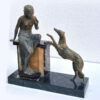Art Deco Centrepiece La Reprimande Lady With Greyhound On Onyx and Marble Base C1930