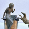 Art Deco Centrepiece La Reprimande Lady With Greyhound On Onyx and Marble Base C1930