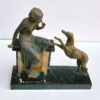 Art Deco Centrepiece La Reprimande Lady With Greyhound On Onyx and Marble Base C1930