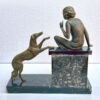 Art Deco Centrepiece La Reprimande Lady With Greyhound On Onyx and Marble Base C1930