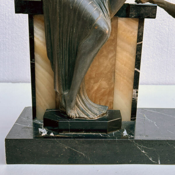 Art Deco Centrepiece La Reprimande Lady With Greyhound On Onyx and Marble Base C1930
