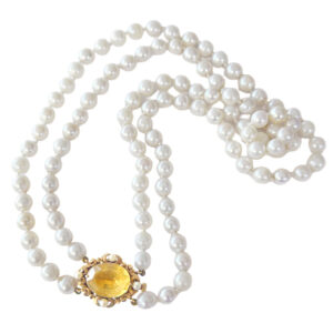 Double-Strand Pearl Necklace 9ct Gold Clasp Set with Citrine