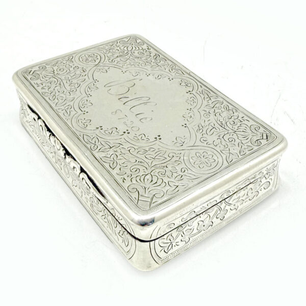 Hallmarked Silver Victorian Large Snuff Box Birmingham 1887