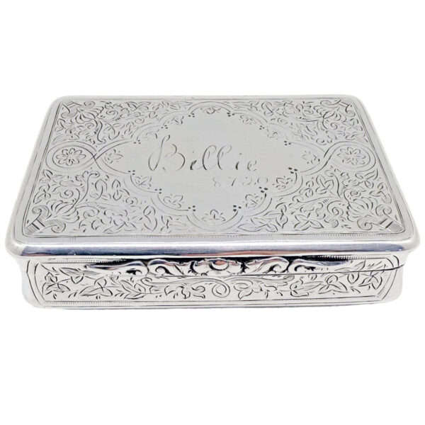 Hallmarked Silver Victorian Large Snuff Box Birmingham 1887