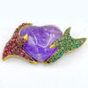 Large Iradj Moini Heart Amethyst Ruby and Emerald Brooch