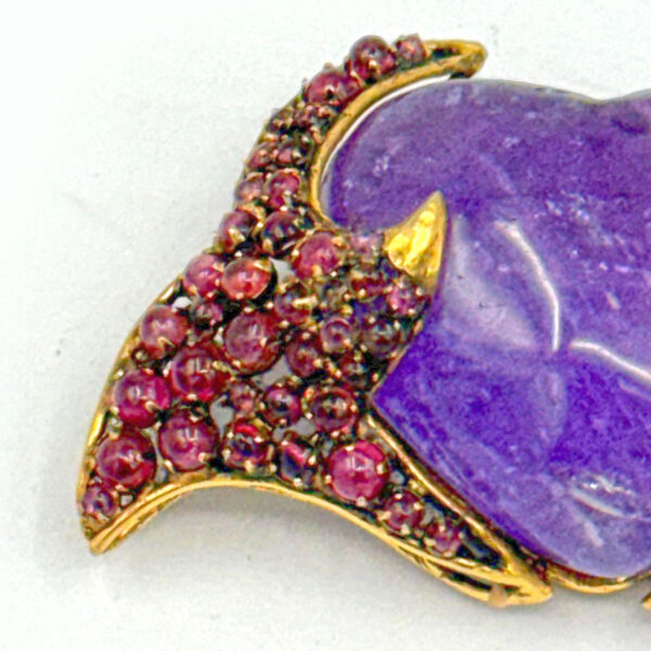 Large Iradj Moini Heart Amethyst Ruby and Emerald Brooch