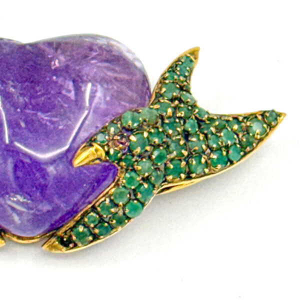 Large Iradj Moini Heart Amethyst Ruby and Emerald Brooch