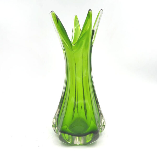 Murano Seguso Sommerso Green Flame Glass Vase C1970
