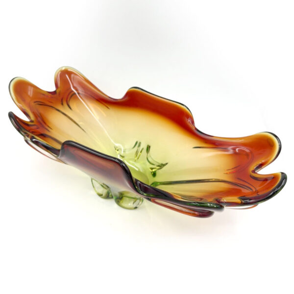 Murano Somerso Green To Amber Free Form Large  Glass Centre Piece Bowl C1970