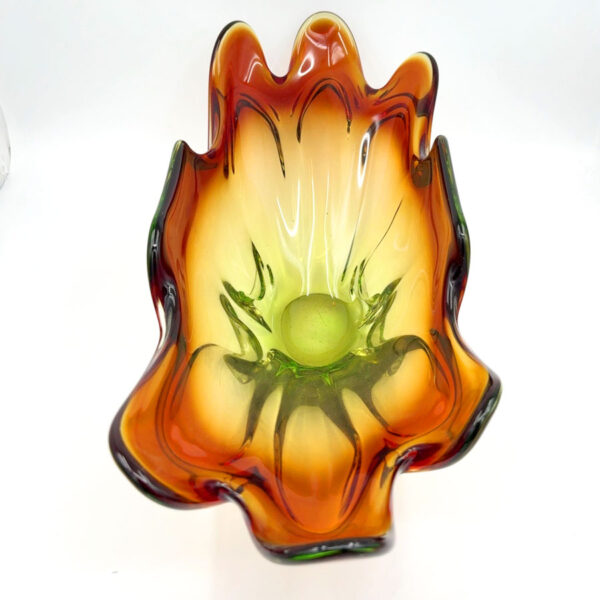 Murano Somerso Green To Amber Free Form Large  Glass Centre Piece Bowl C1970