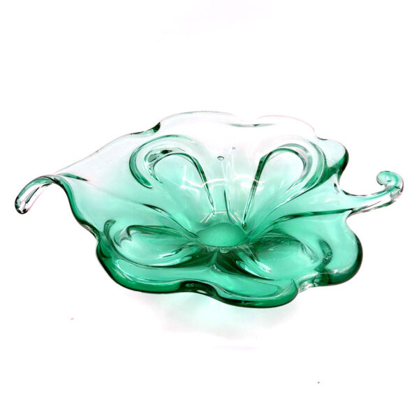 Murano Somerso Green Leaf Form Glass Centre Piece Bowl C1970