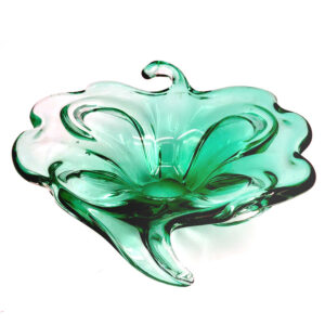 Murano Somerso Green Leaf Form Glass Centre Piece Bowl C1970