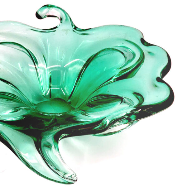 Murano Somerso Green Leaf Form Glass Centre Piece Bowl C1970