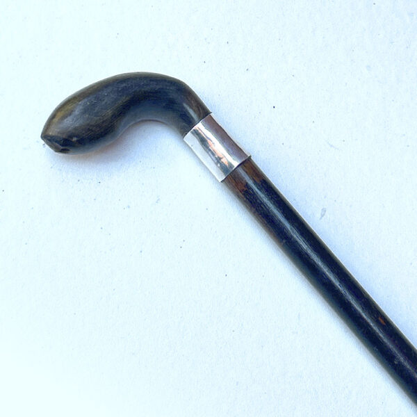 Wood And Silver Mounted Walking Stick With Horn Handle