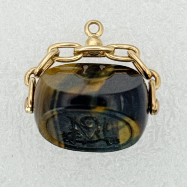 9ct Gold Swivel Tigers Eye Fob Seal