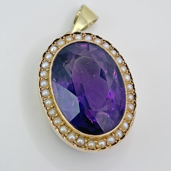 9ct Rose Gold Victorian Amethyst Seed Pearl Oval Pendant