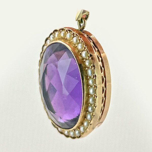 9ct Rose Gold Victorian Amethyst Seed Pearl Oval Pendant