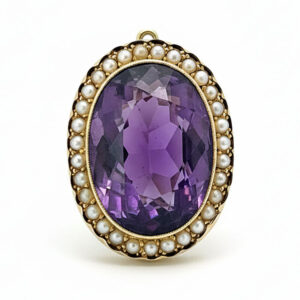 9ct Rose Gold Victorian Amethyst Seed Pearl Oval Pendant