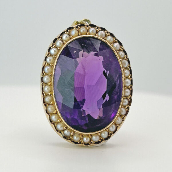 9ct Rose Gold Victorian Amethyst Seed Pearl Oval Pendant