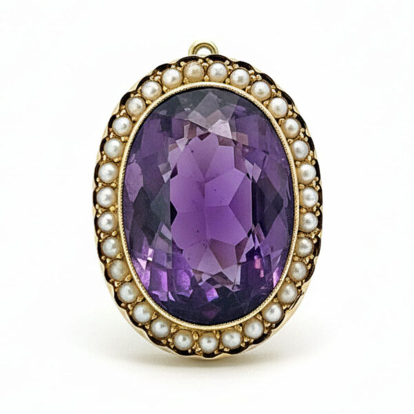 9ct Rose Gold Victorian Amethyst Seed Pearl Oval Pendant