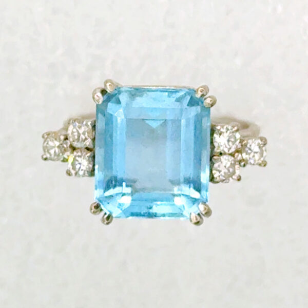 9ct White Gold Aquamarine and Diamond Dress Ring