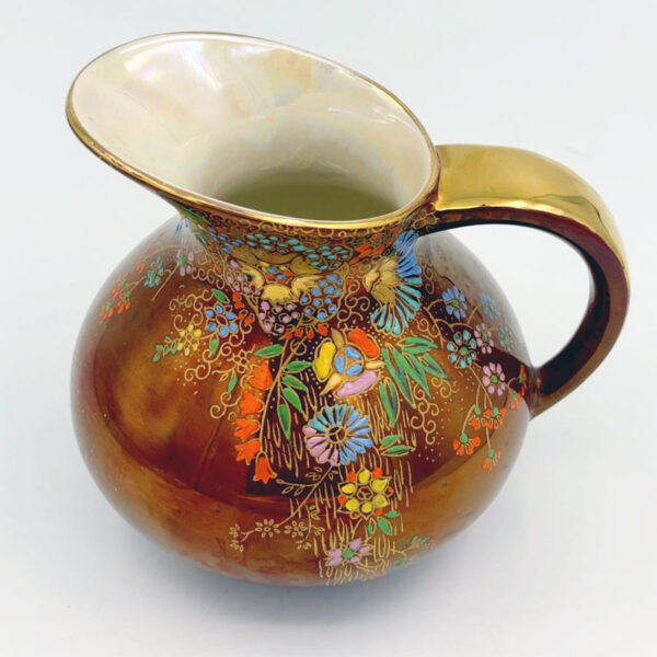 Crown Devon Lustreware Jug Floral Enamel Decoration C1930