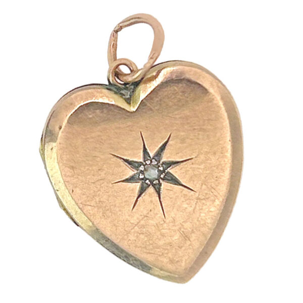 Edwardian 9Ct Gold Large Heart Locket With Star Burst Set Diamond