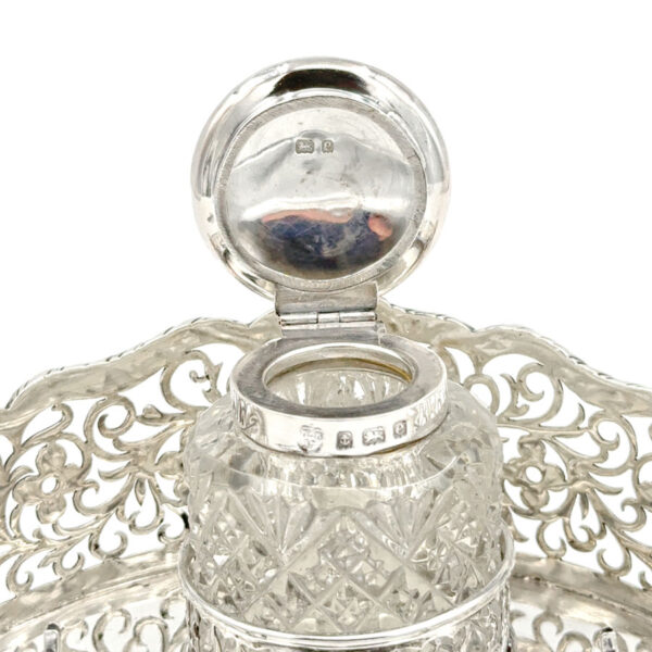 Hallmarked-Silver-Inkwell-Birmingham-1904-4 Hallmarked Silver Inkwell Birmingham 1904
